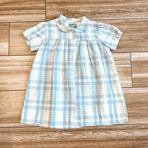 Tocoto Vintage Light Blue Plaid Gingham Pan Collar Dress Size 12M